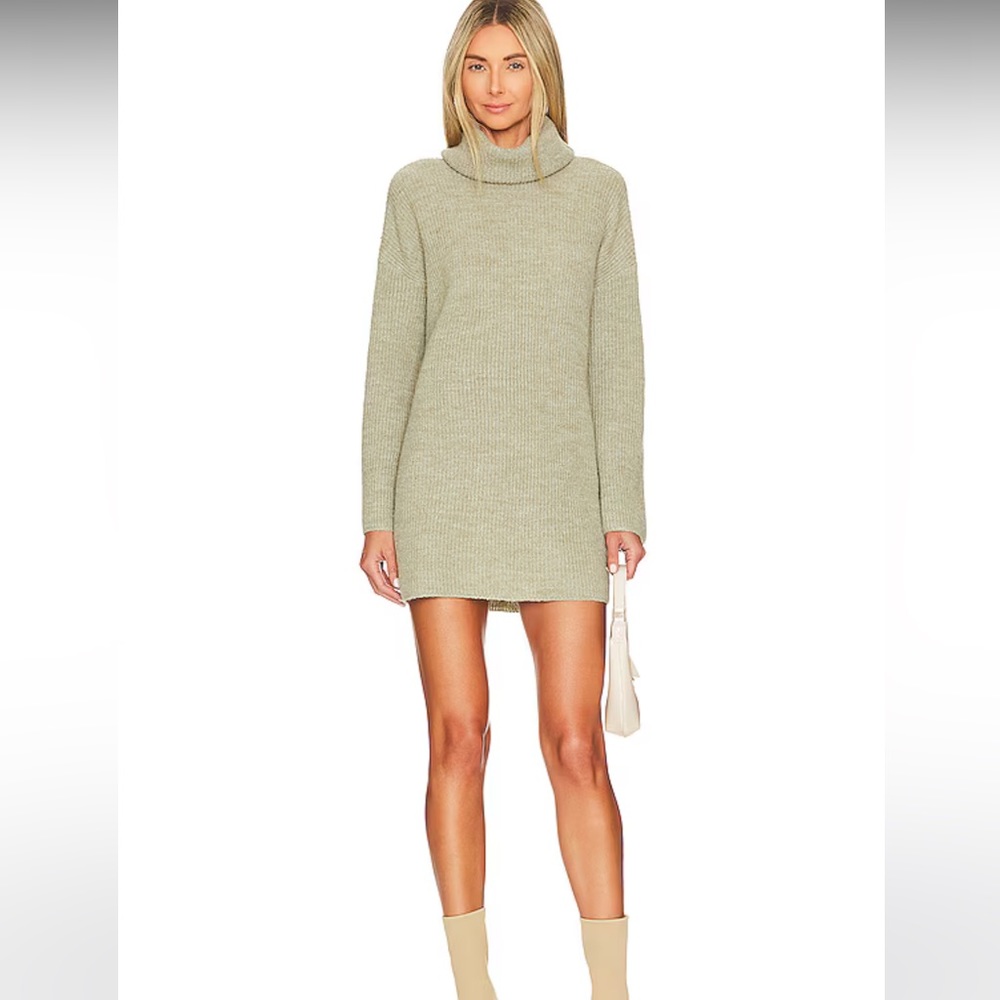 L'Academie Olive Green Turtleneck Knit Mini Dress
